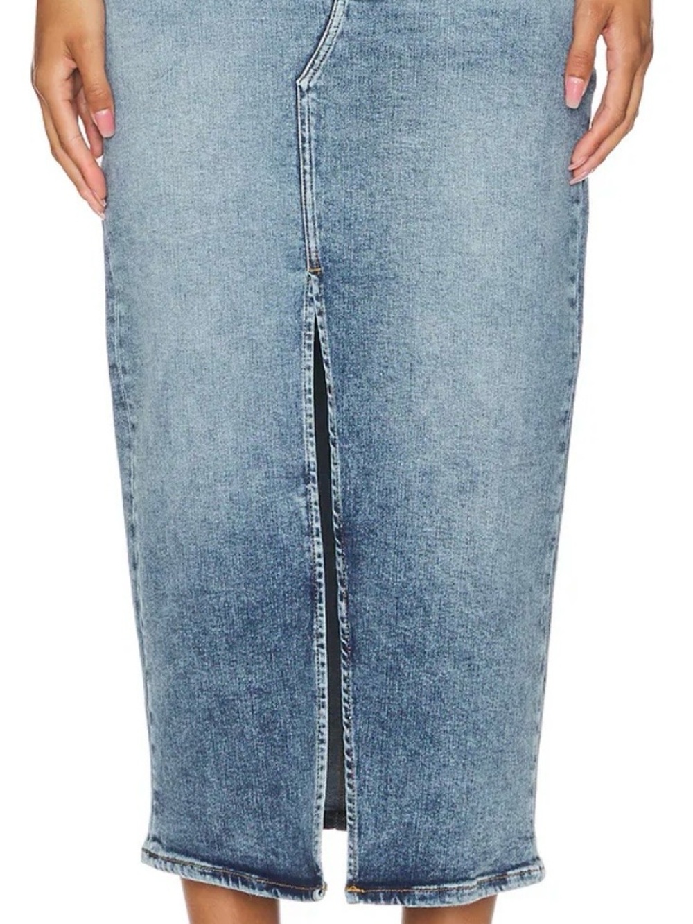 Good American Light Blue Straight Denim Midi Skirt with Front Slit